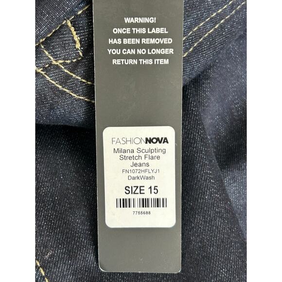 Fashion Nova Milana Sculpting Stretch Flare Jeans Size 15 Dark Wash High Waisted - Picture 8 of 12
